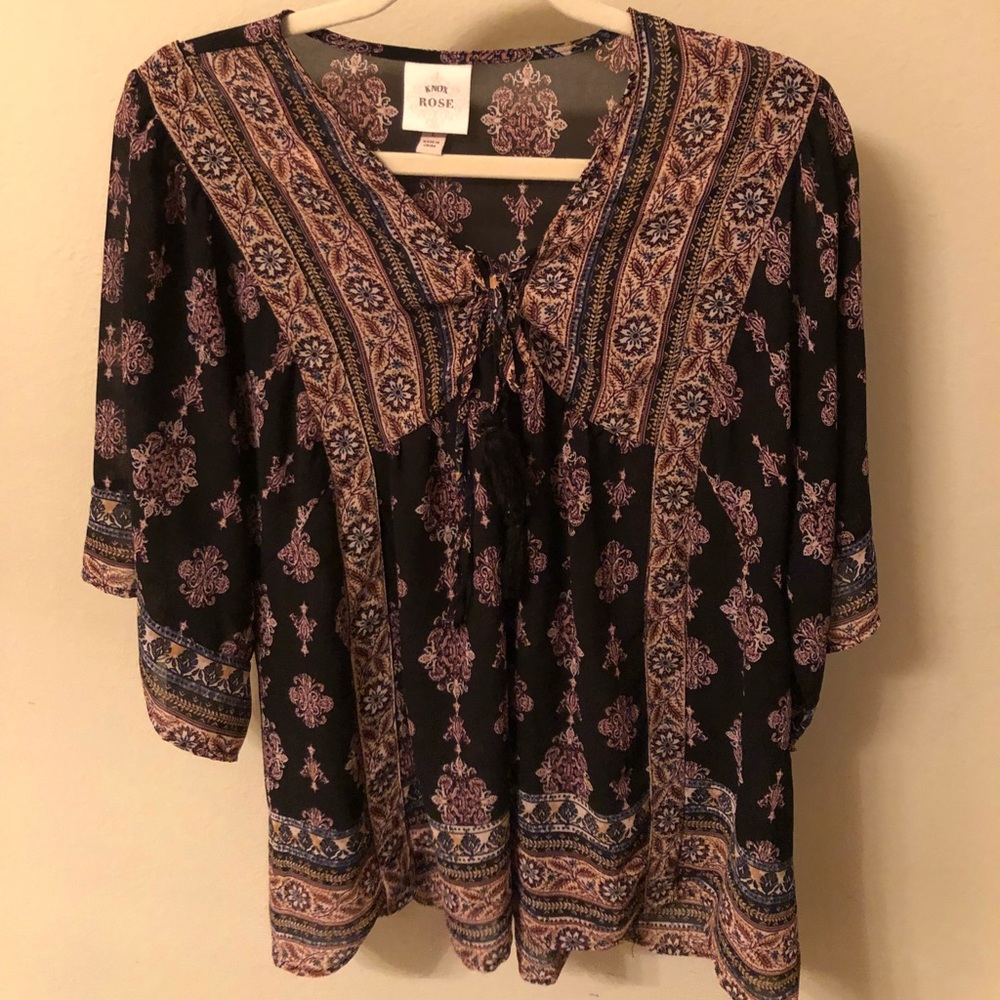 Boho Print Peasant Top